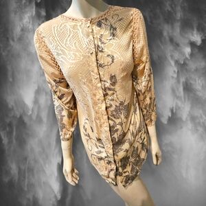 Anthropologie Meadow Rue Chic Peach and Gray Sheer Button-Up